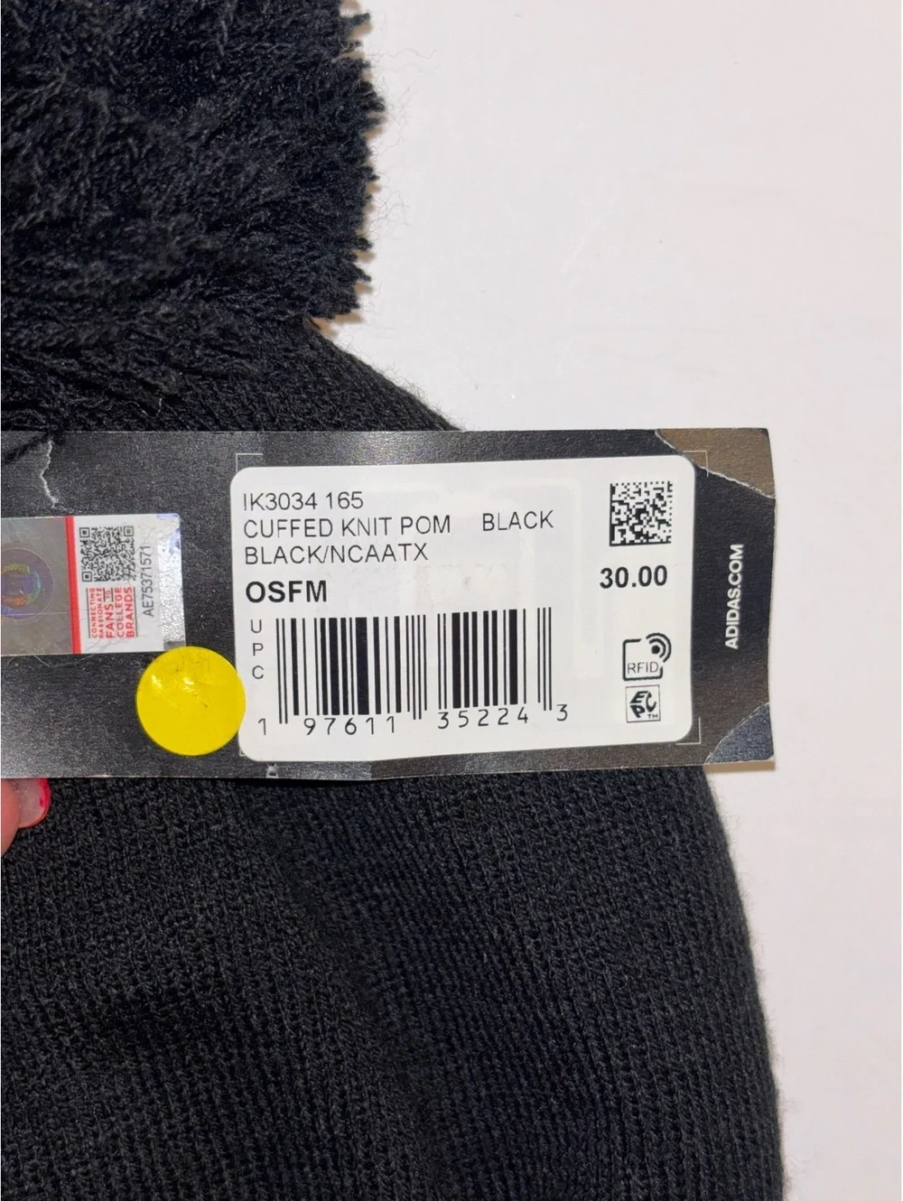 Adidas Texas Tech Red Raiders Pom Beanie Black Cuffed Knit Hat NWT OSFM